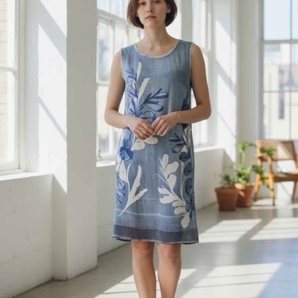 Holding horses flower embroidered denim dress xs